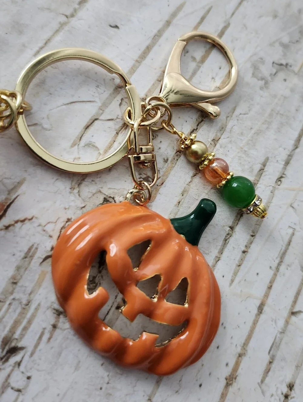 Halloween Autumn Pumpkin Purse Charm or Keychain Aventurine Malacite Handcrafted